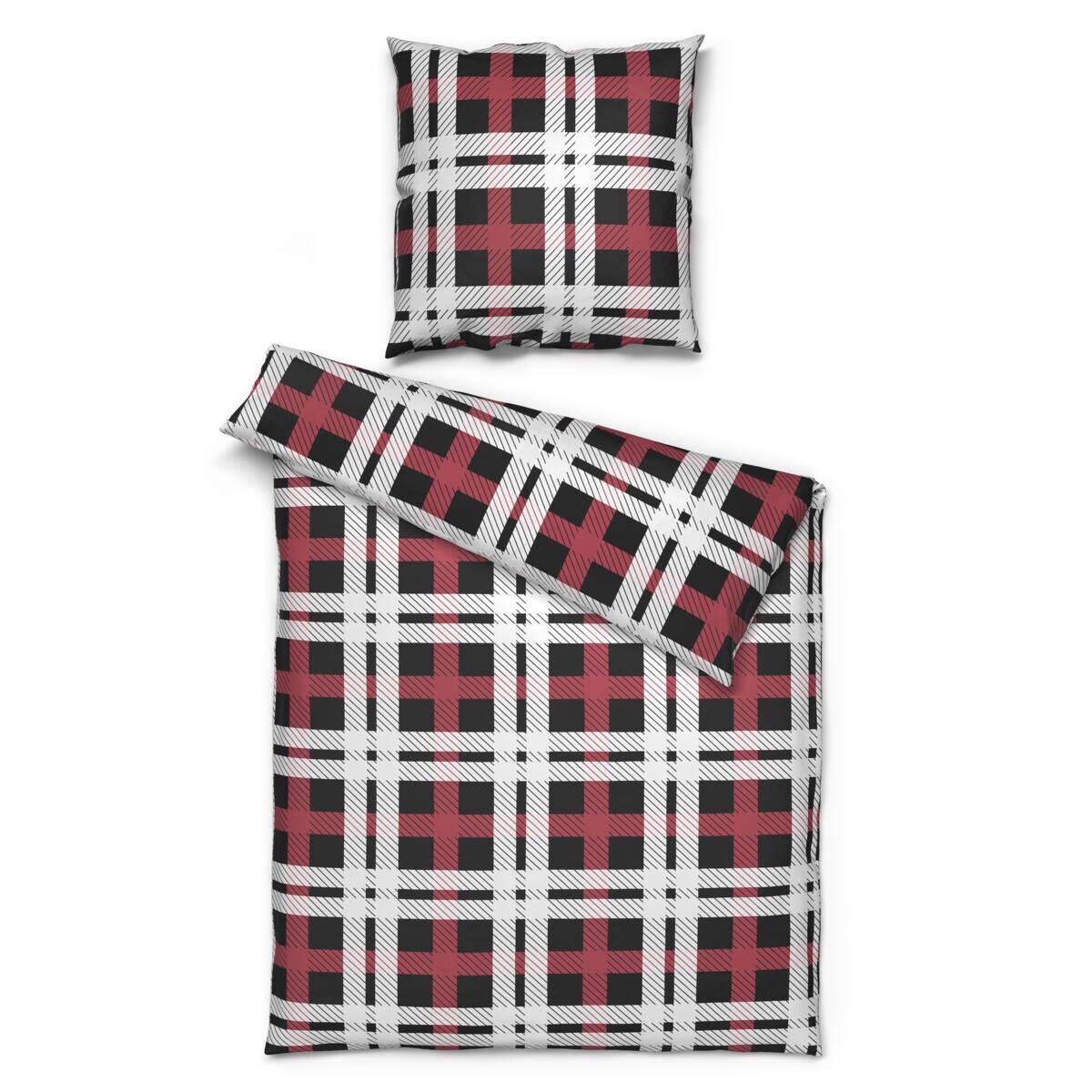 Microfaser Bettwäsche Fleece schwarz rot weiß 100% Polyester B/L: ca. 135x200 cm