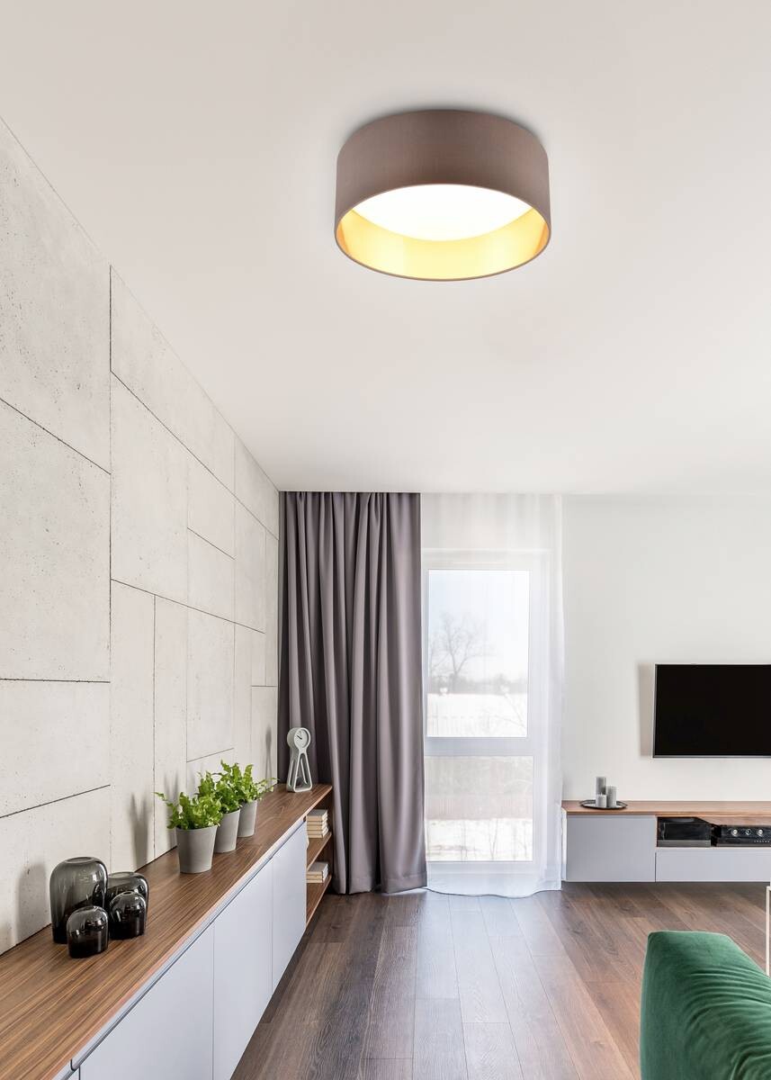 Reality LED-Deckenleuchte Locarno weiß taupe Kunststoff Stoff H/D: ca. 11x30 cm 1 Brennstellen