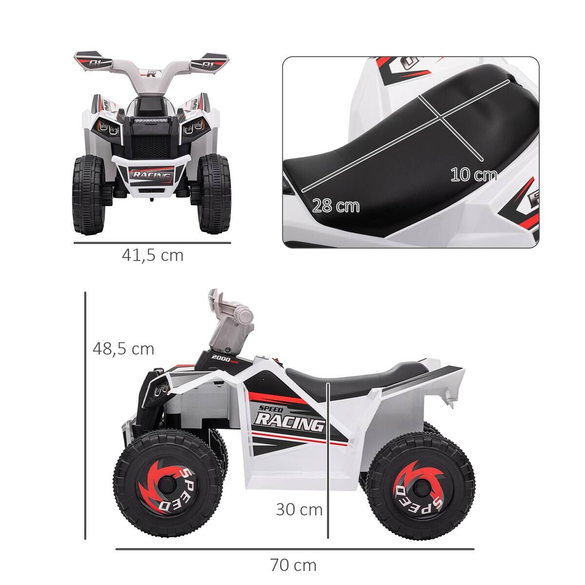 HOMCOM Elektroauto für Kinder weiß B/H/L: ca. 41,5x48,5x70 cm