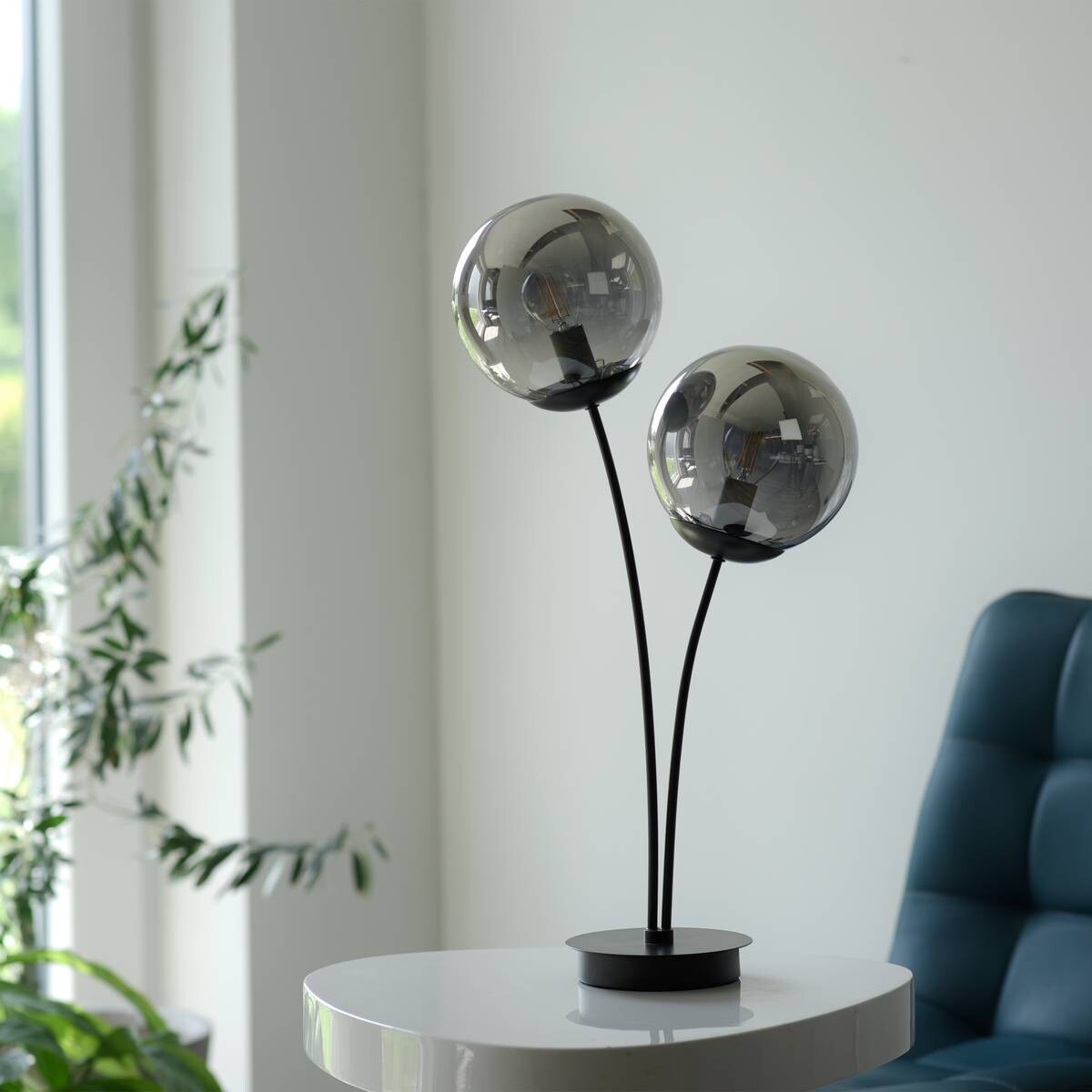 Just Light Tischleuchte BIG WIDOW 14605-18 schwarz Rauchglas Metall B/H: ca. 33,5x60 cm E14 2 Brennstellen