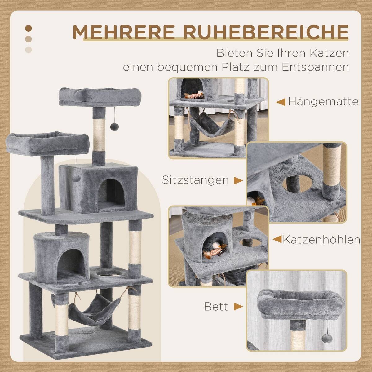 PawHut Kratzbaum grau Polypropylen B/H/L: ca. 50x60x145 cm