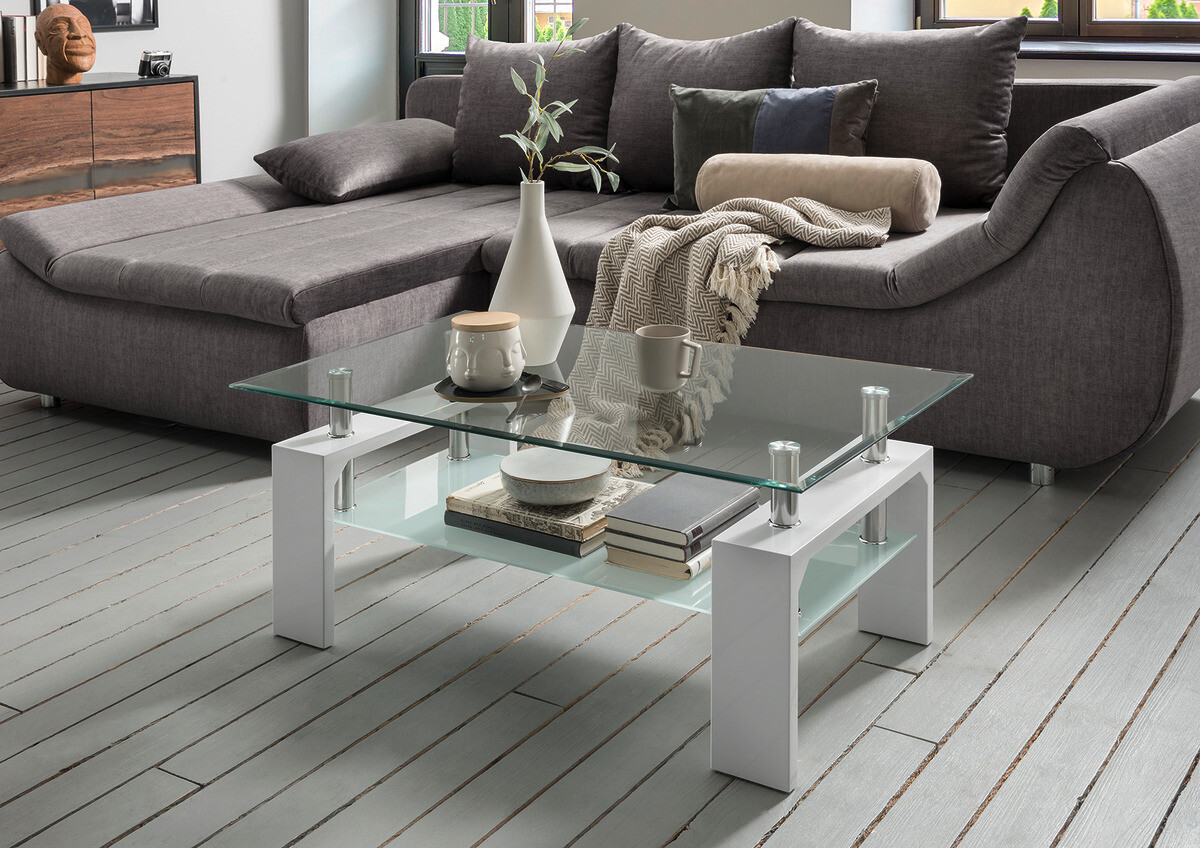 Glascouchtisch Modena weiß glasklar B/H/T: ca. 100x45x60 cm