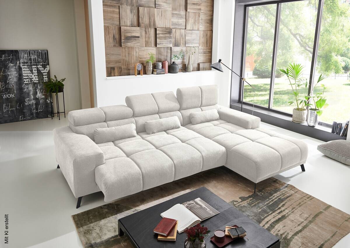 Ecksofa mit elektrischer Sitztiefenverstellung creme Polyester Nylon B/H/T: ca. 285x99x120 cm