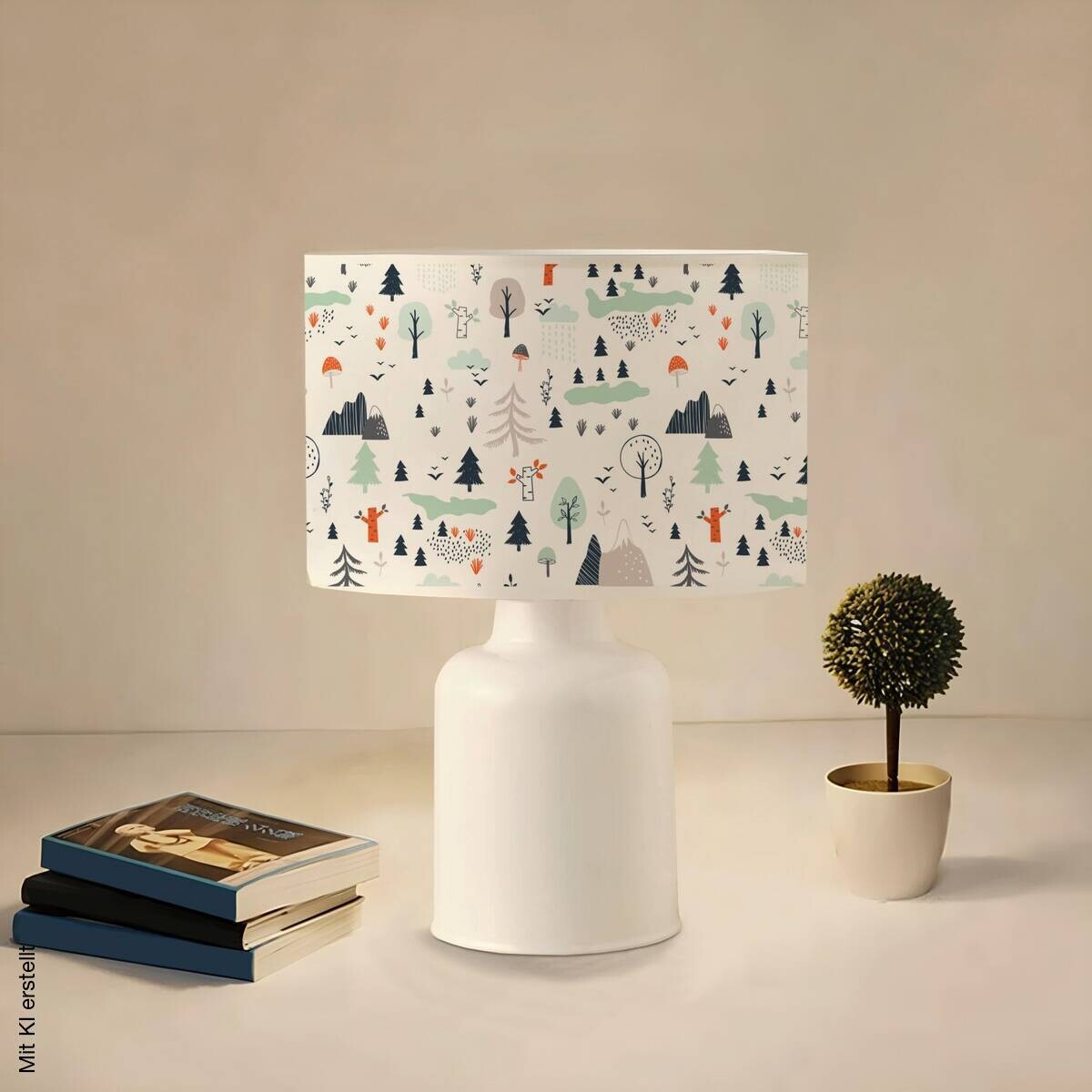 Tischleuchte mehrfarbig Stoff Kunststoff B/H/L/D: ca. 24x32x24x24 cm E27 1 Brennstellen