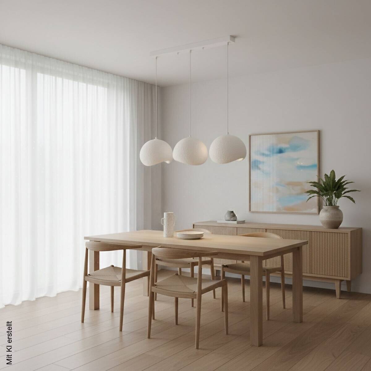 Opviq Pendelleuchte Yontu-15853-A weiß Metall Polyester-Mischgewebe B/H/L: ca. 29x120x34 cm E27 3 Brennstellen