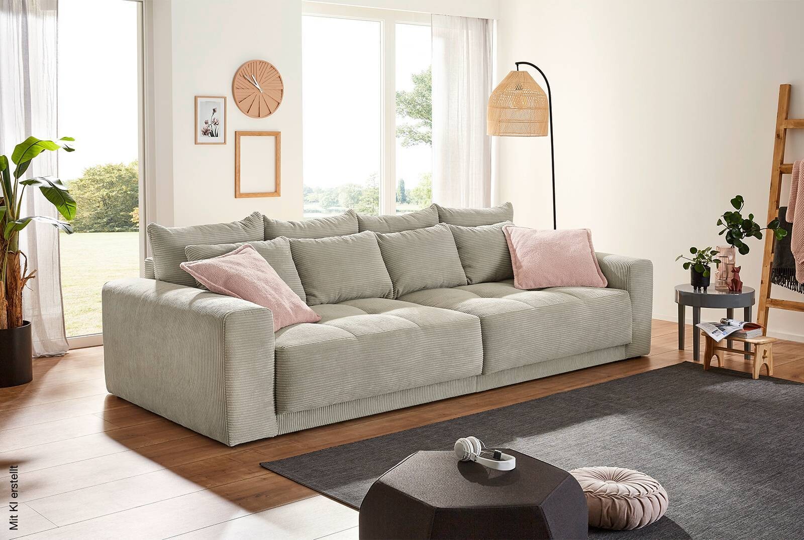 Big Sofa Greige Microfaser B/H/T: ca. 298x80x135 cm