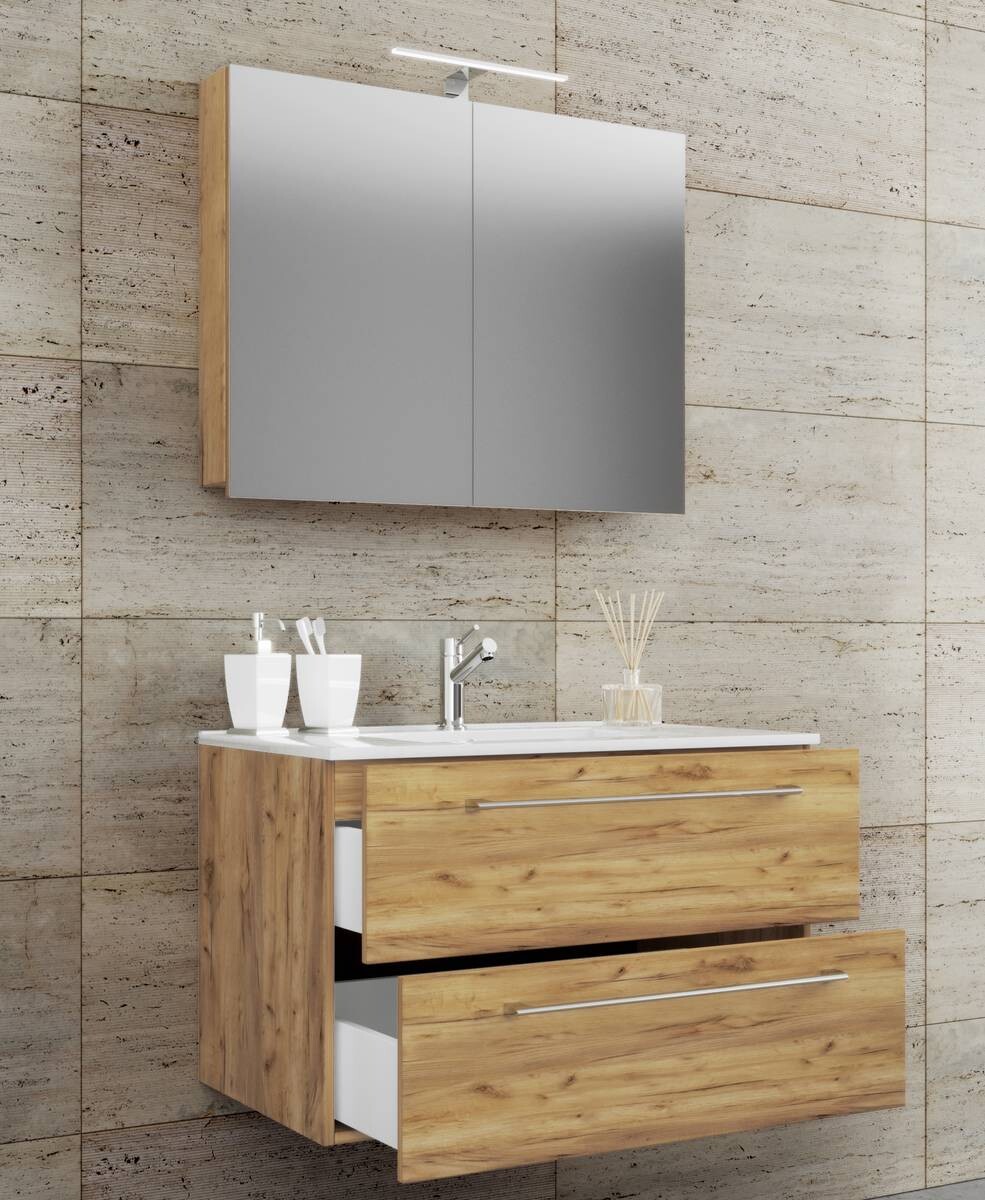 Waschplatz 3tlg-Badinos Eiche Honig Nachbildung B/H/T: ca. 81x52x46 cm