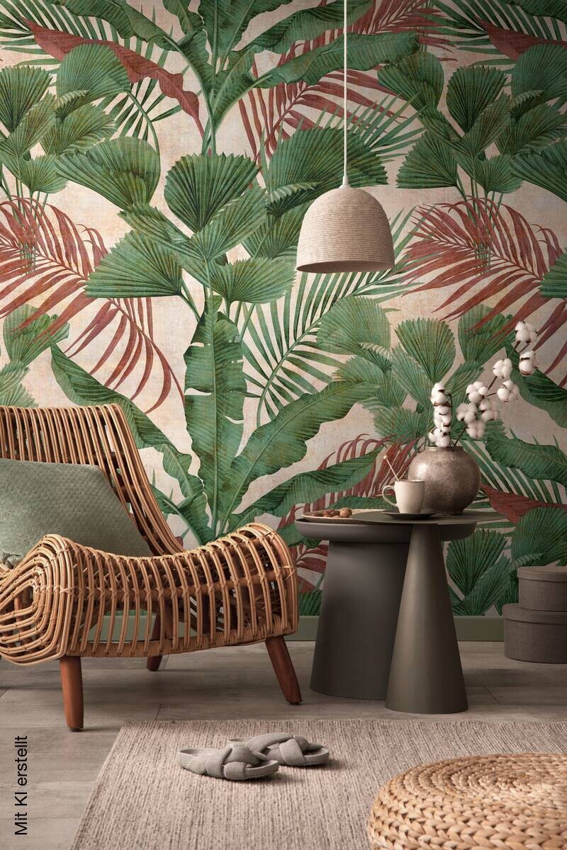 Livingwalls Fototapete Dschungel grün rot beige B/L: ca. 280x159 cm