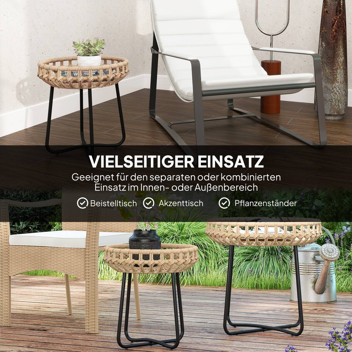 Outsunny Rattan-Beistelltisch braun Polyethylen B/H/L: ca. 56x55x56 cm
