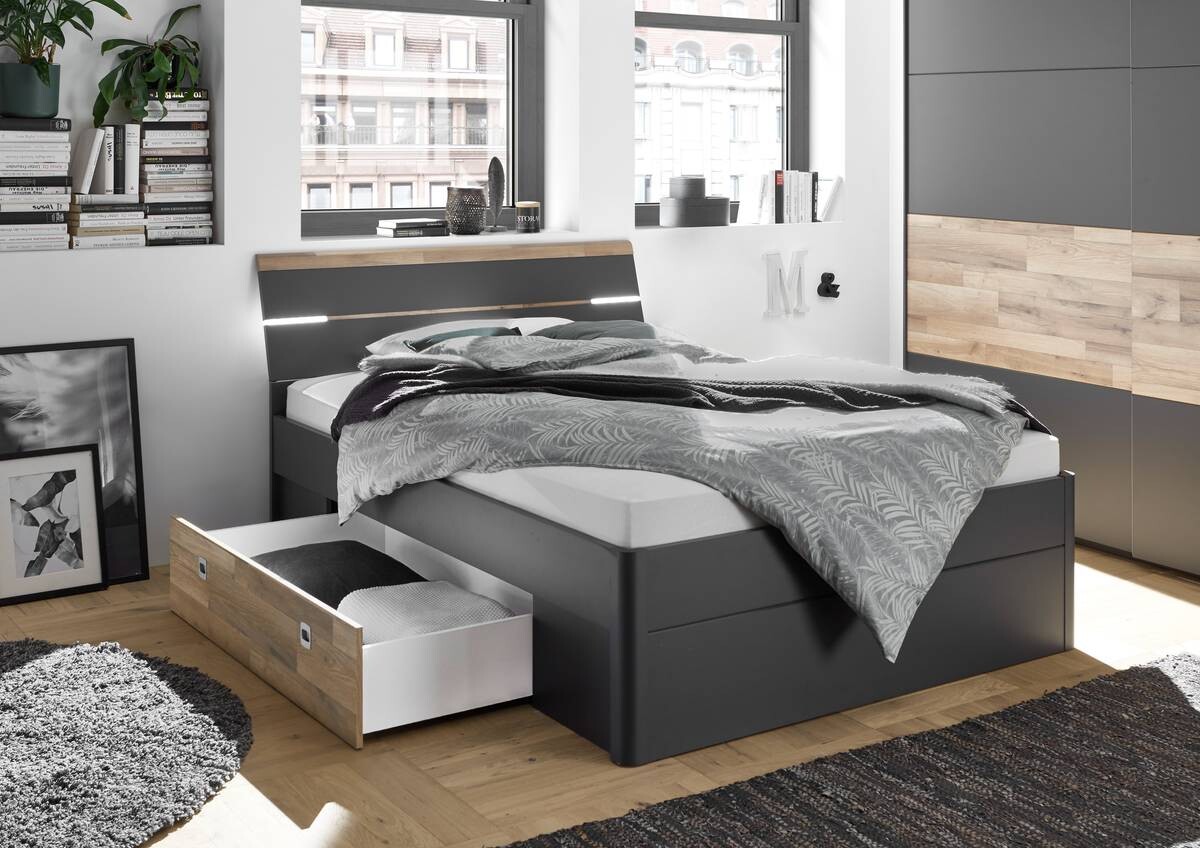 Bett Mars Graphit Montana Oak Nachbildung Liegefläche B/L: ca. 140x200 cm
