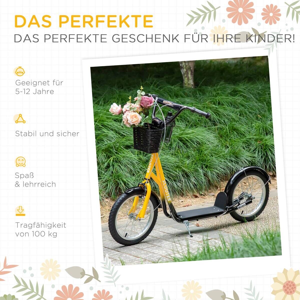 HOMCOM Kinder-Kickroller orange B/H/L: ca. 58x96x139 cm