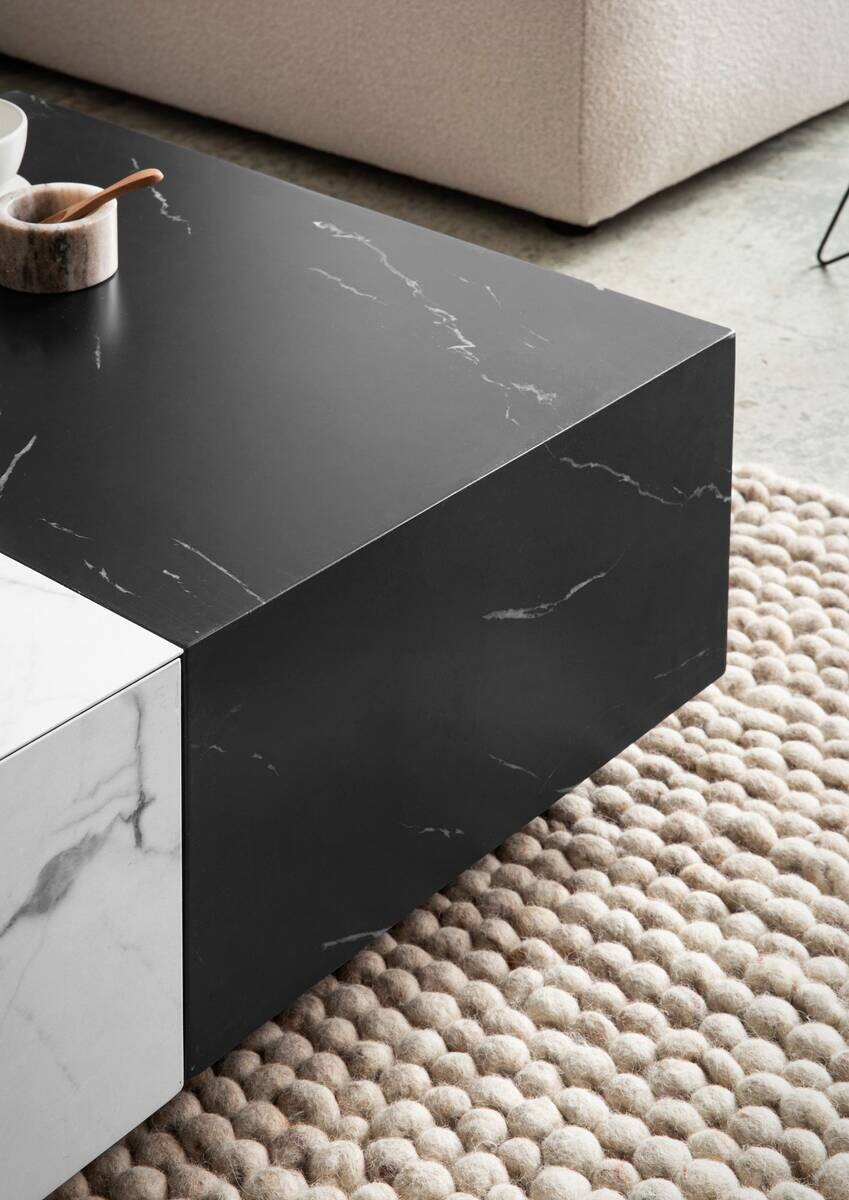 Wohnling Couchtisch schwarz Marmor weiß Marmor B/H/T: ca. 120x28x60 cm