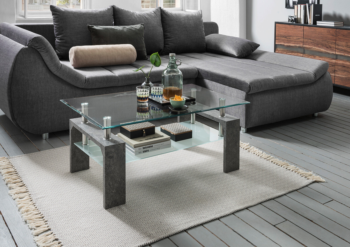 Glascouchtisch Modena glasklar Stein Optik B/H/T: ca. 100x45x60 cm
