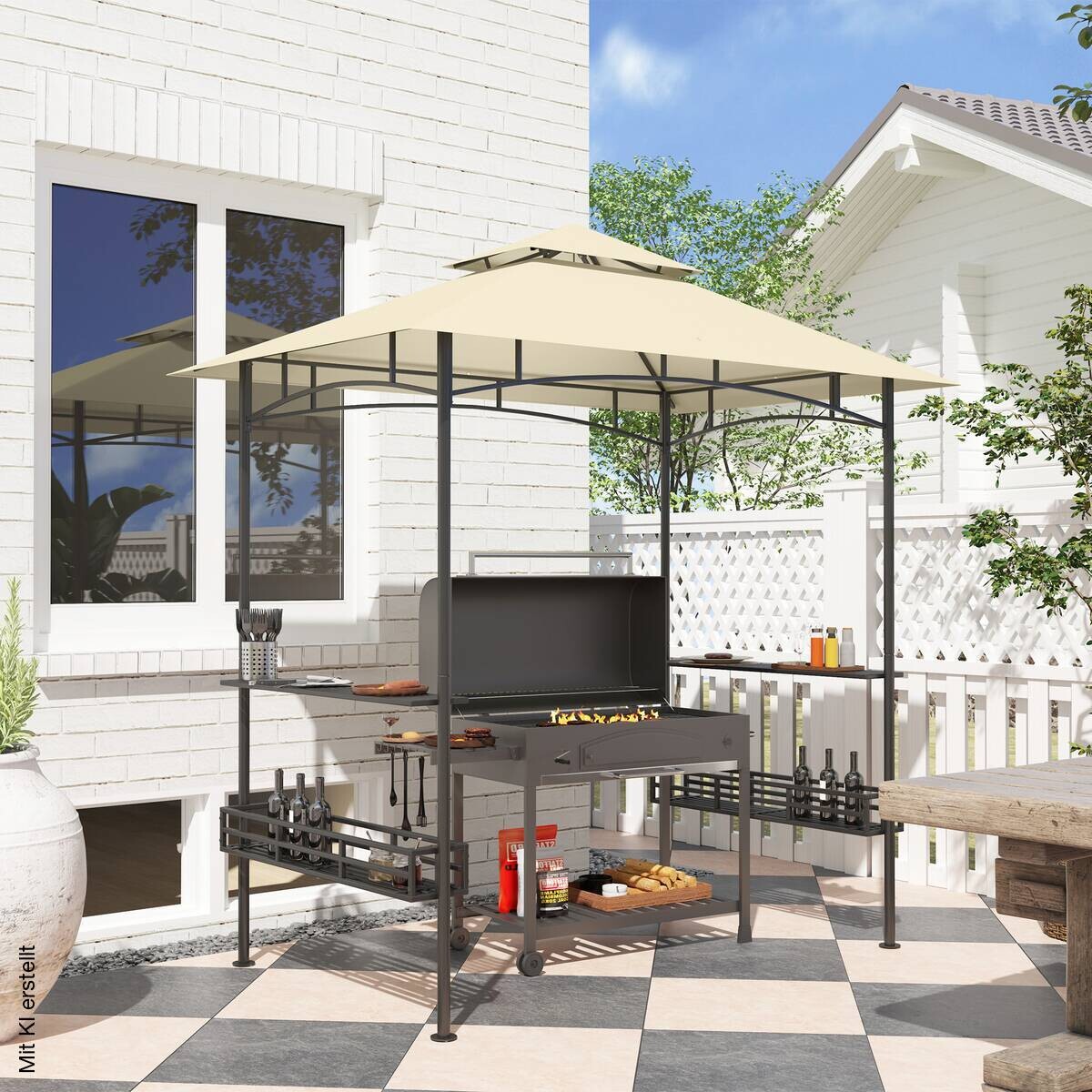 Outsunny Grillpavillon beige Stahl B/H/L: ca. 150x257x240 cm