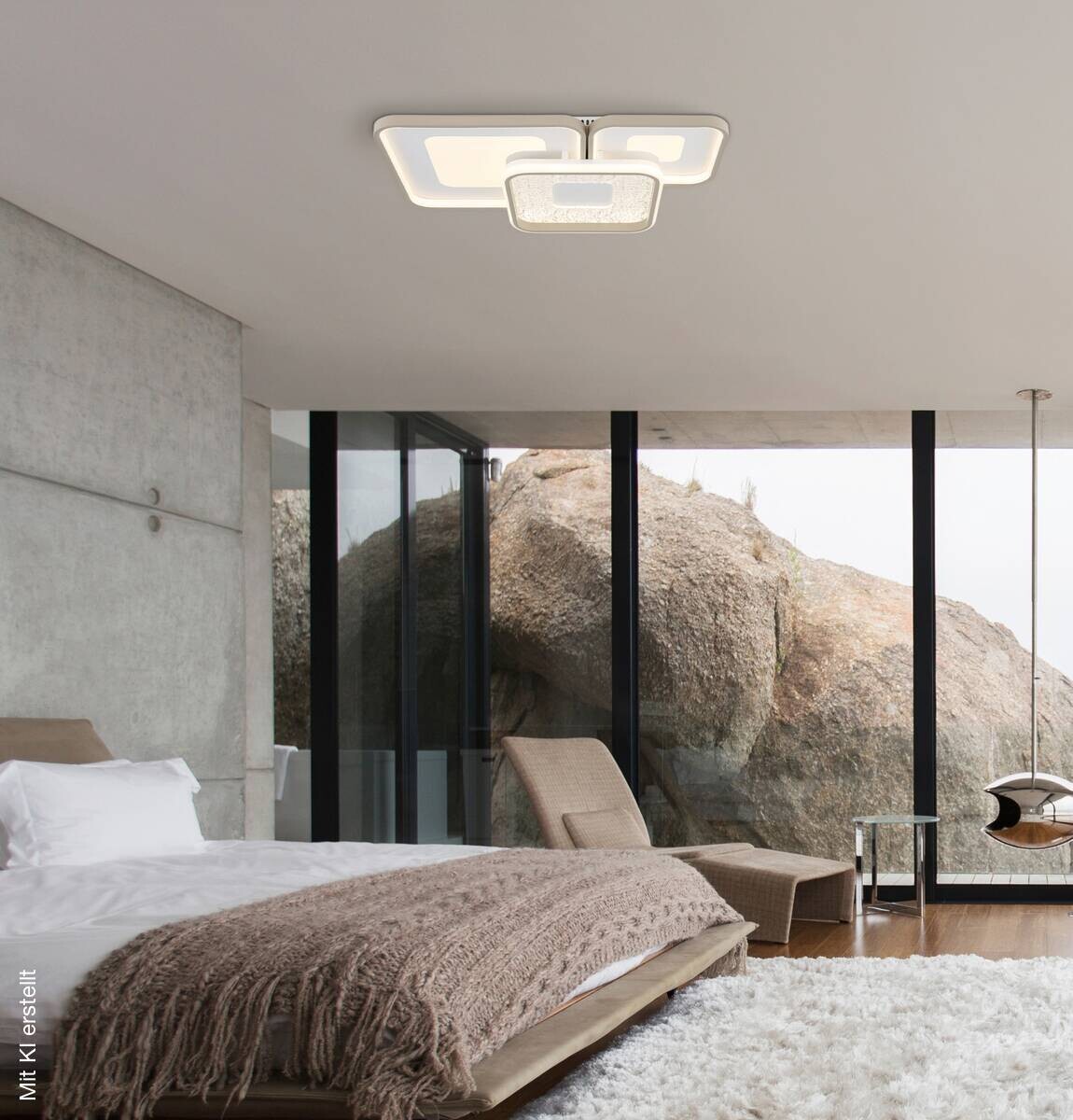 GLOBO LED-Deckenleuchte sand weiß Opal Metall Kunststoff B/H/L: ca. 45,5x10x65 cm 1 Brennstellen