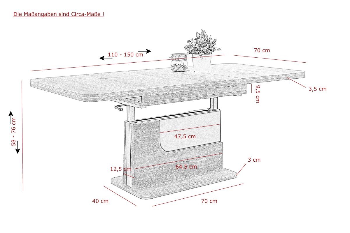 Couchtisch Herbert Eiche Artisan Nachbildung anthrazit B/H/T: ca. 110x58x70 cm