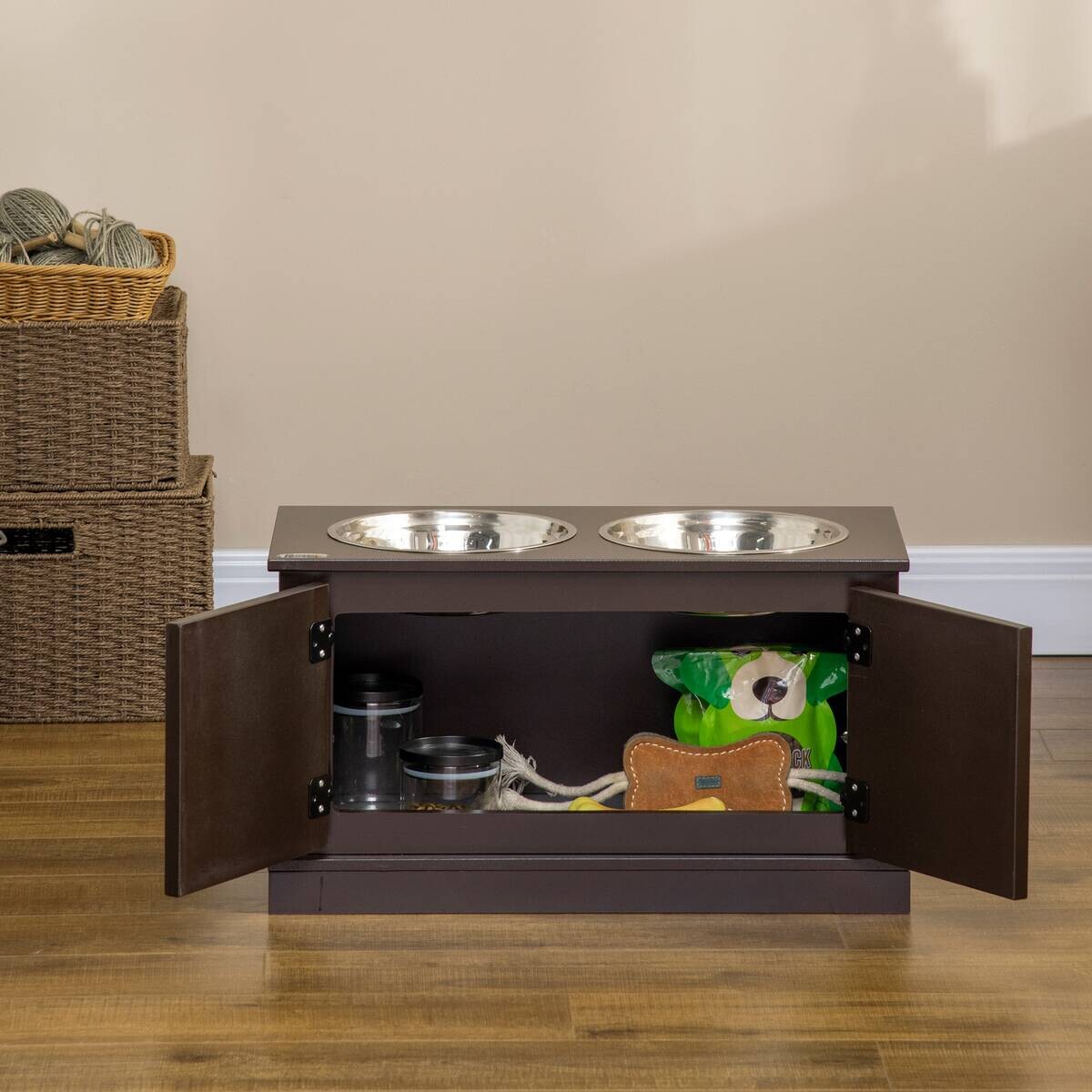 PawHut Hundenapf kaffee MDF B/H/L: ca. 30x34x60 cm
