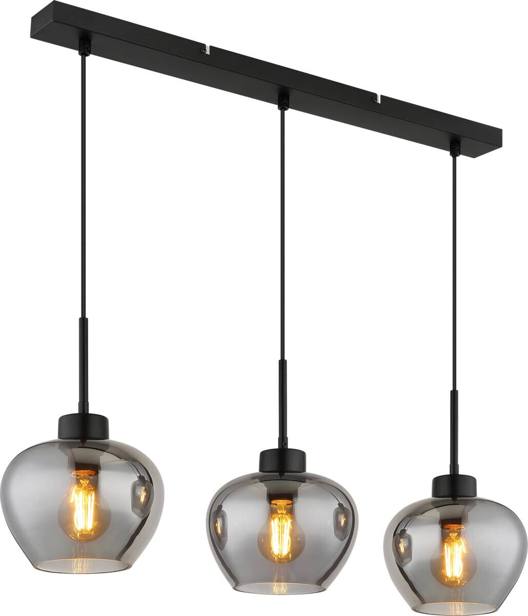 GLOBO Pendelleuchte Matt schwarz Metall Glas B/H/T: ca. 72x18,5x120 cm E27 3 Brennstellen