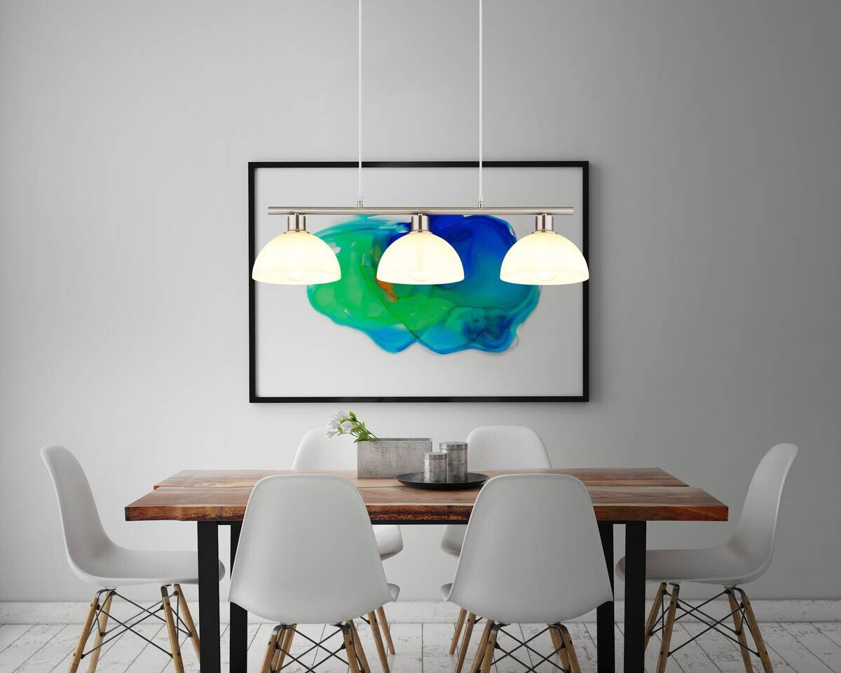 GLOBO Pendelleuchte Opal nickel Metall Glas PVC B/H/L: ca. 20x120x77 cm E27 3 Brennstellen