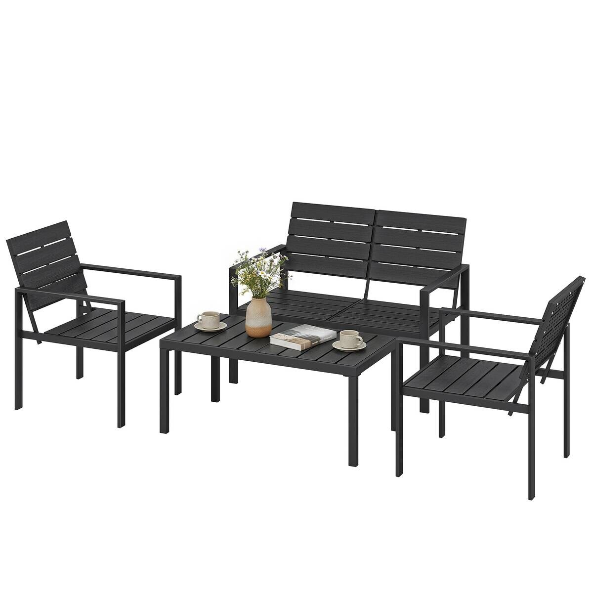 Outsunny Balkonmöbel-Set schwarz Kunststoff B/H/L: ca. 71x76,5x104 cm