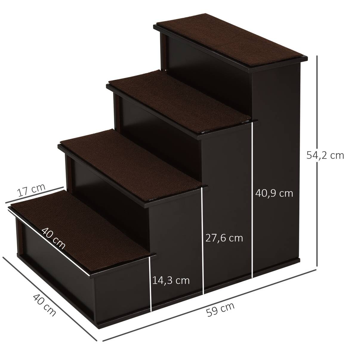 PawHut Haustiertreppe dunkelbraun MDF B/H/L: ca. 40x54,2x59 cm