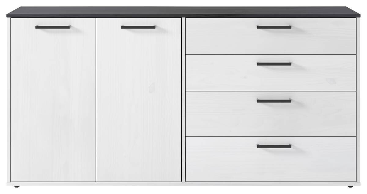 Sideboard Smart 1 Massivholz kiefer weiß schwarz B/H/T: ca. 180x89x40 cm