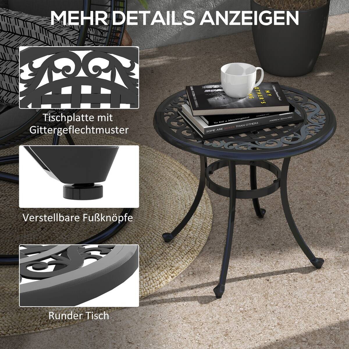 Outsunny Gartentisch schwarz Aluminium B/H/L: ca. 60x60x53 cm