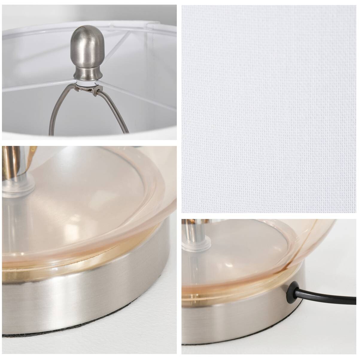 HOMCOM 2er-Tischleuchtenset B31-251 goldgelb cremeweiß silber Leinen Stahl Glas B/H/T: ca. 30x56x30 cm E27 1 Brennstellen