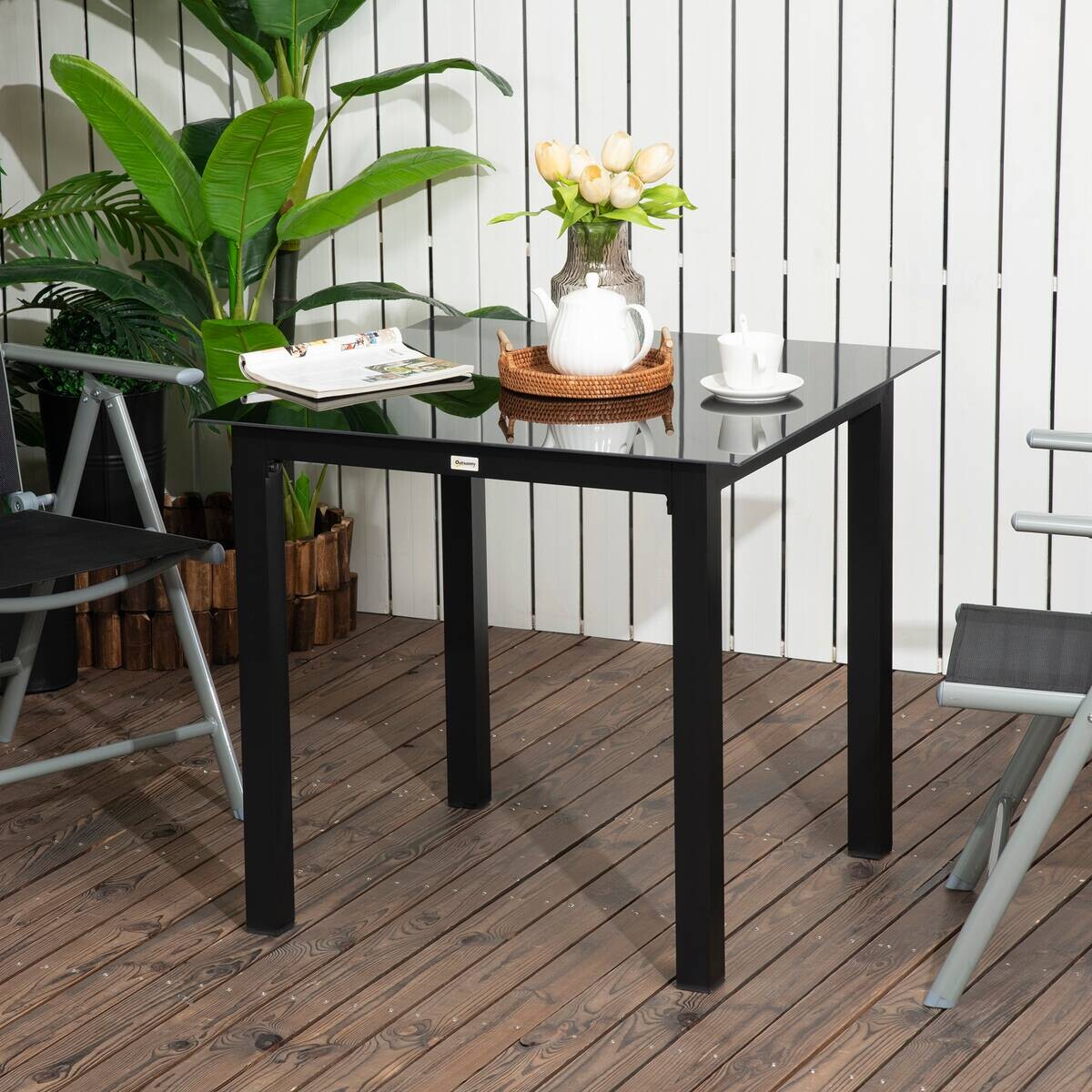 Outsunny Gartentisch schwarz Aluminium B/H/L: ca. 80x80x74 cm