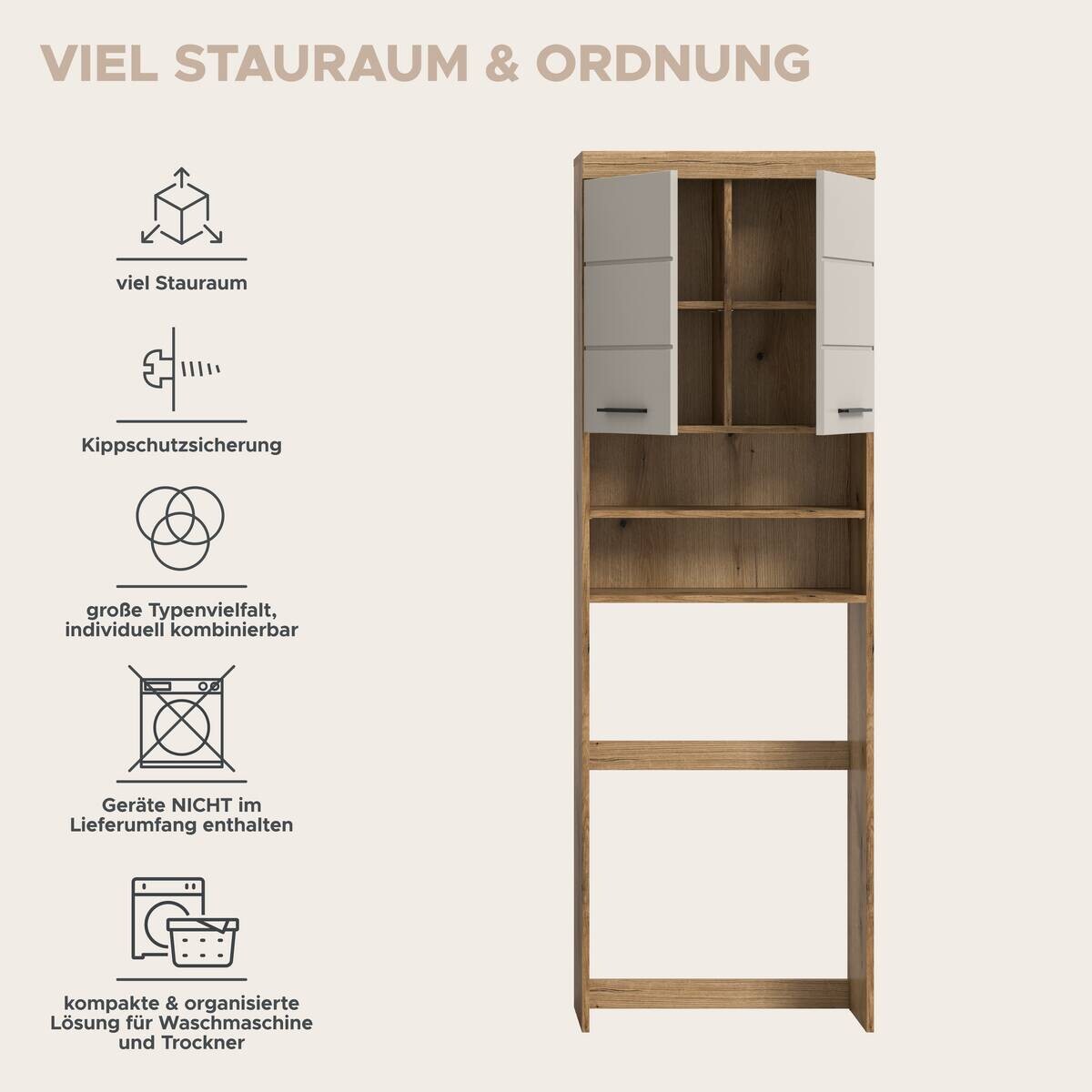 Waschmaschinenumbauschrank Scout Evoke Oak Nachbildung Kaschmirgrau Nachbildung B/H/T: ca. 63x191x24 cm