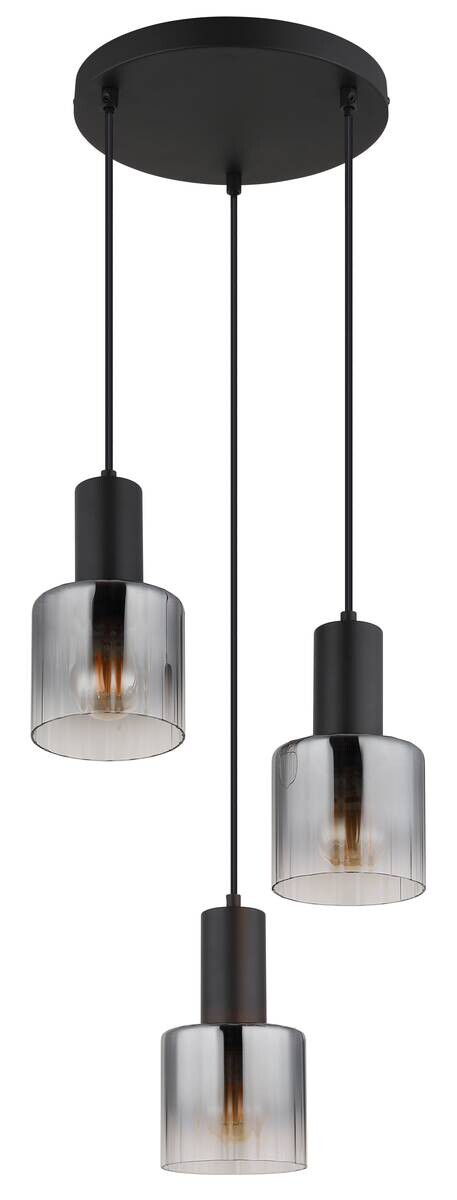 GLOBO Pendelleuchte Jack klar Rauch schwarz Glas Metall H/D: ca. 150x27 cm E27 3 Brennstellen