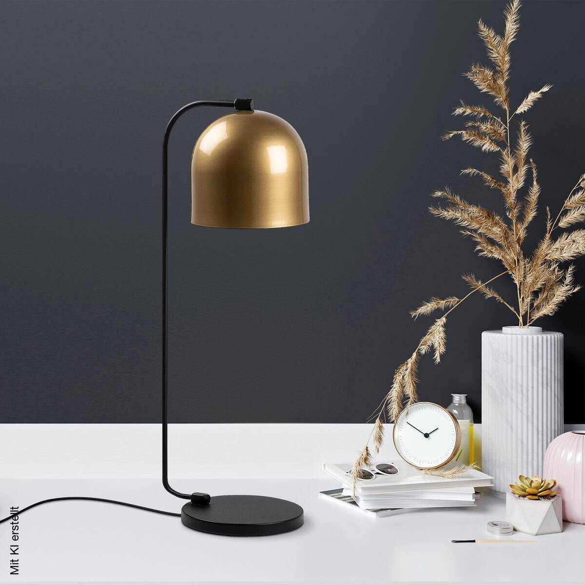 Opviq Tischleuchte gold schwarz B/H/T: ca. 17x60x22 cm E14 1 Brennstellen