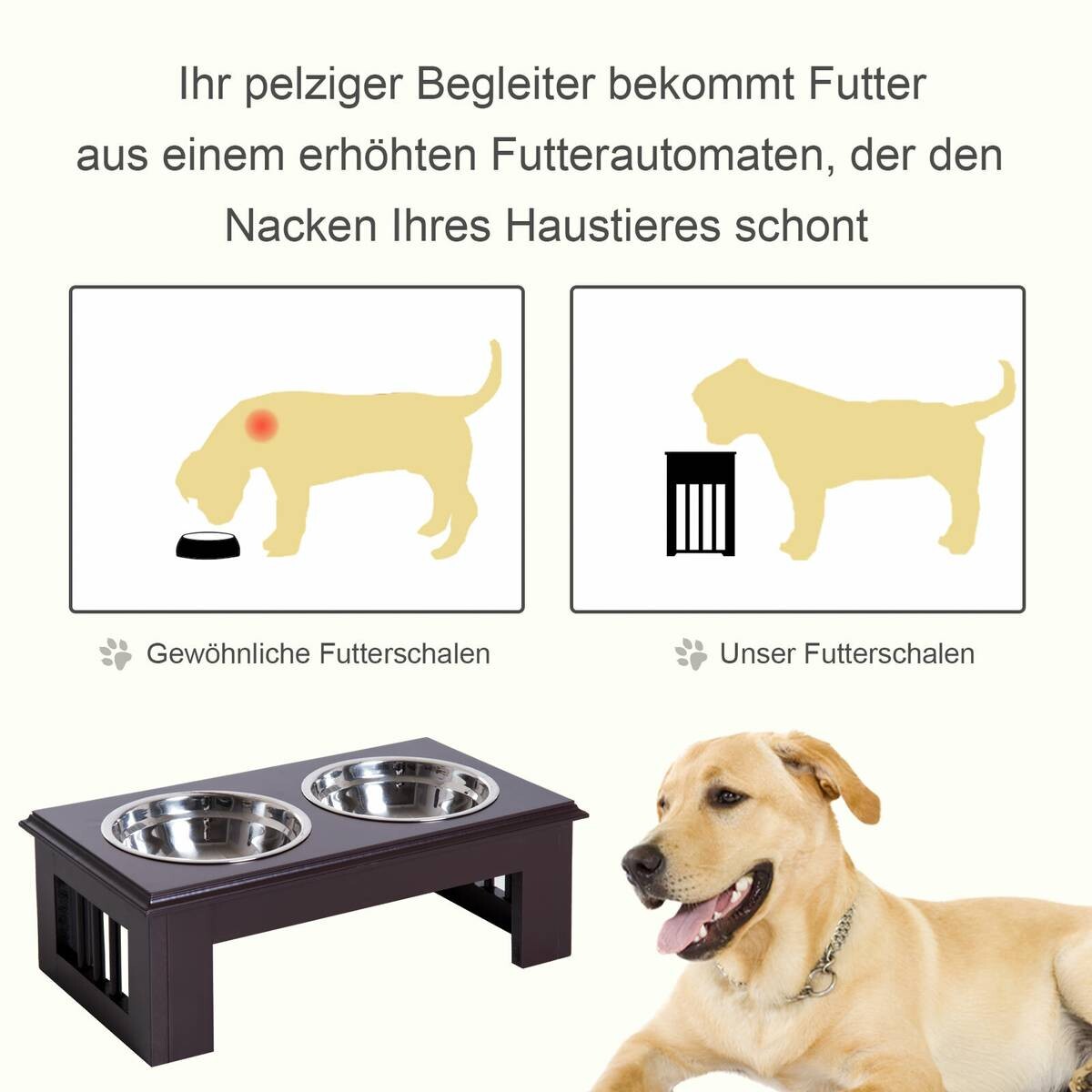 PawHut Futternapferhöhung dunkelbraun MDF B/H/T: ca. 44x15x24 cm