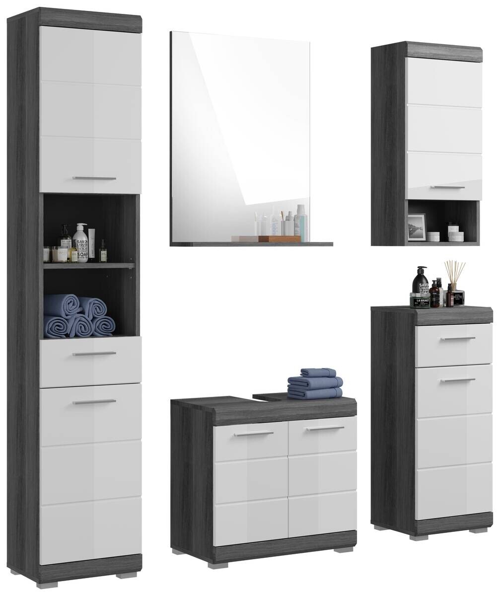 Badezimmer-Set Scout Eiche Rauchsilber Nachbildung weiß Hochglanz B/H/T: ca. 164x191x34 cm