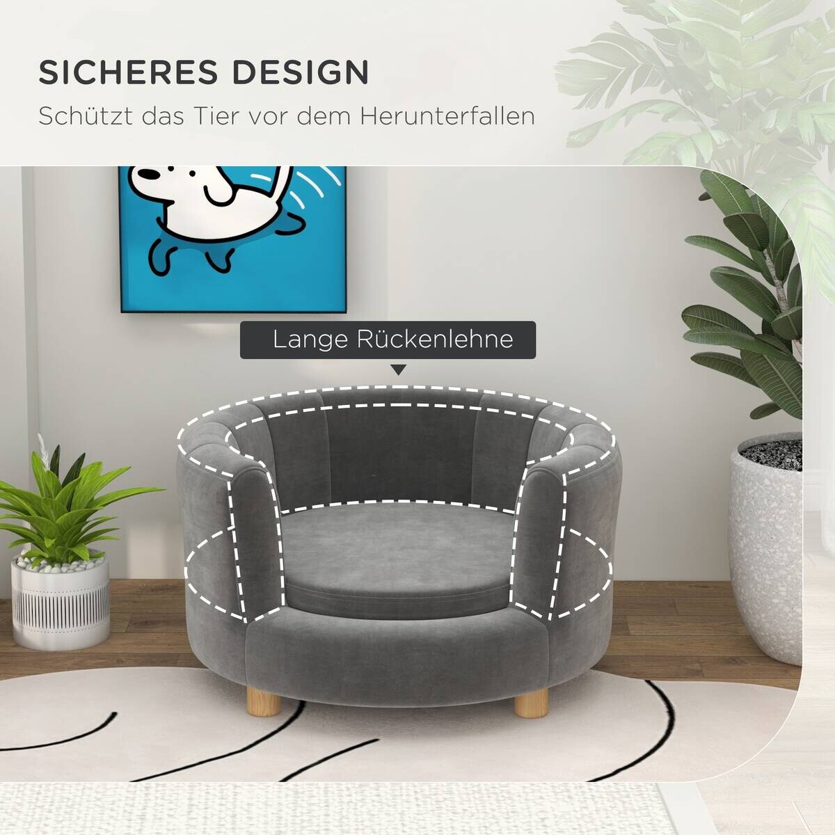 PawHut Hundesofa grau Polyester B/H/L: ca. 64x37x65 cm