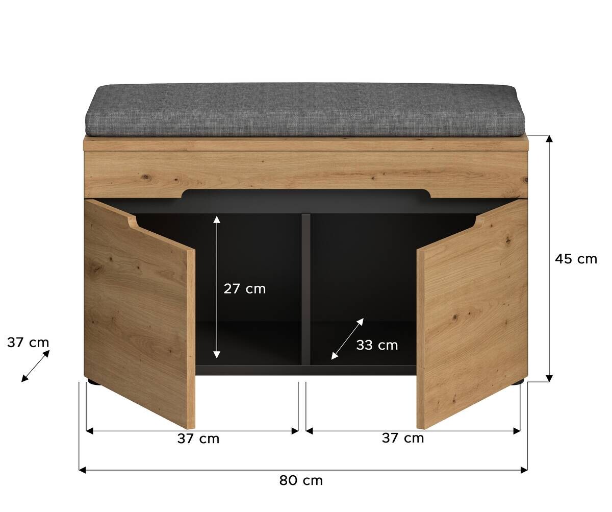Sitzbank Canu basaltgrau Nachbildung Artisan Nachbildung B/H/T: ca. 80x45x37 cm