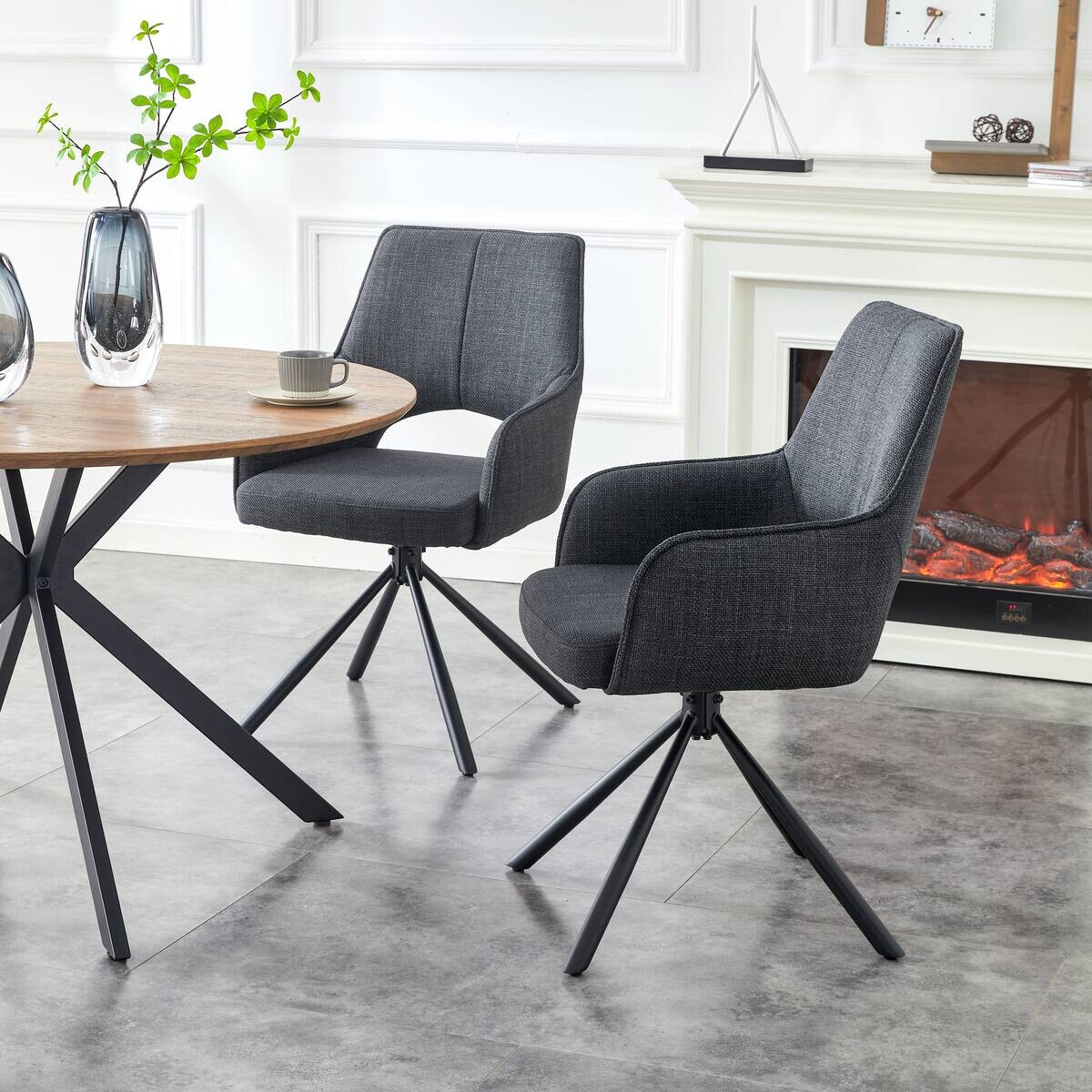 Drehstuhl JANA, 2er Set anthrazit Stoff B/H/T: ca. 57x91x64 cm