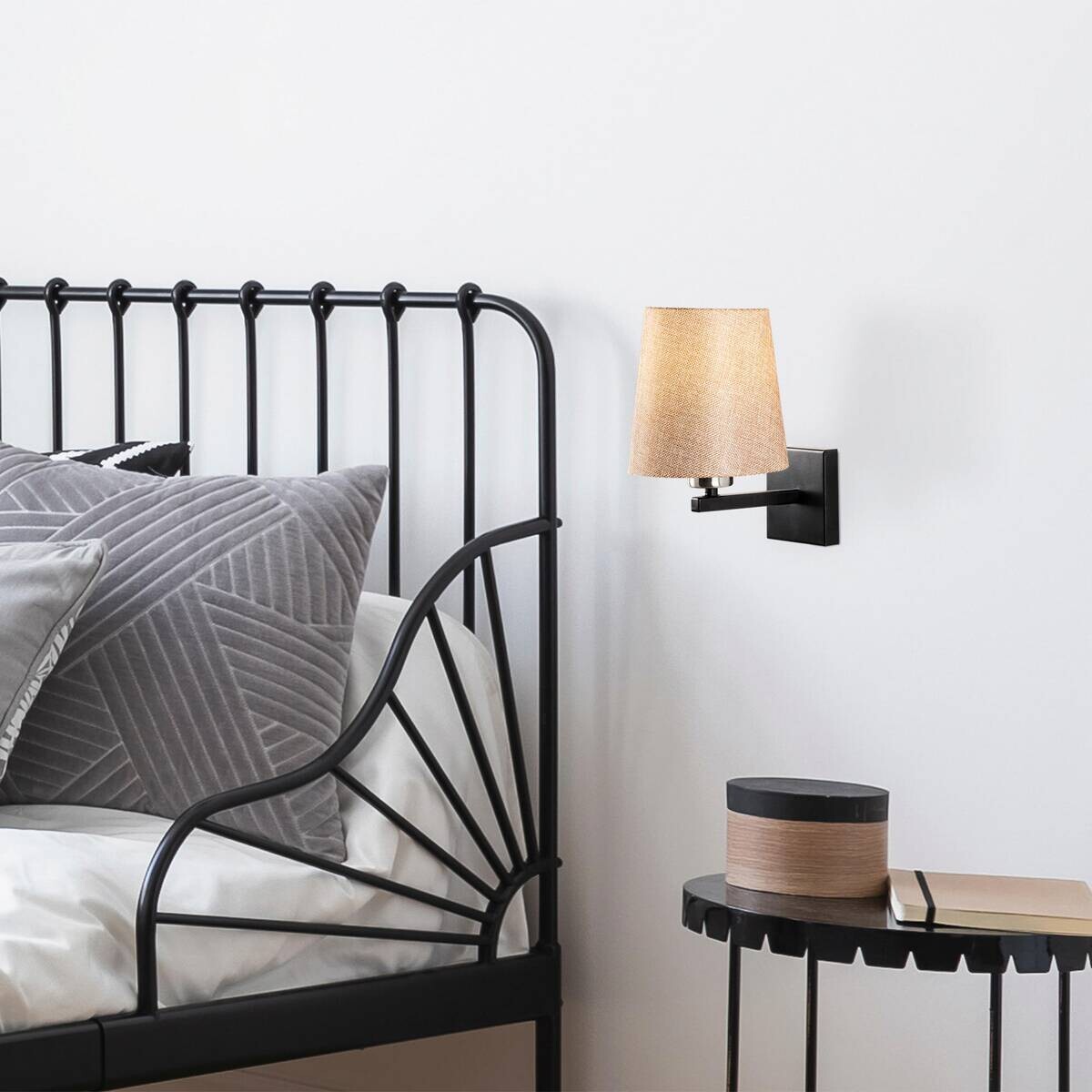 Opviq Wandleuchte nickel schwarz Eisen B/H/L: ca. 24x30x18 cm E27 1 Brennstellen