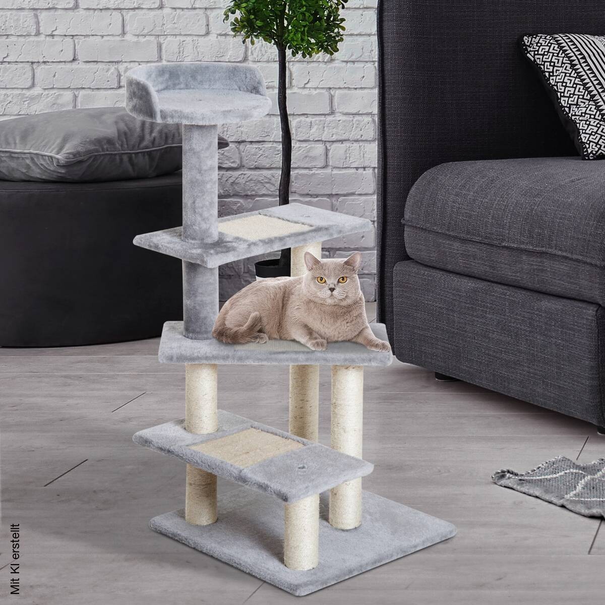 PawHut Kletterbaum beige Spanplatte B/H/L: ca. 48x101x48 cm
