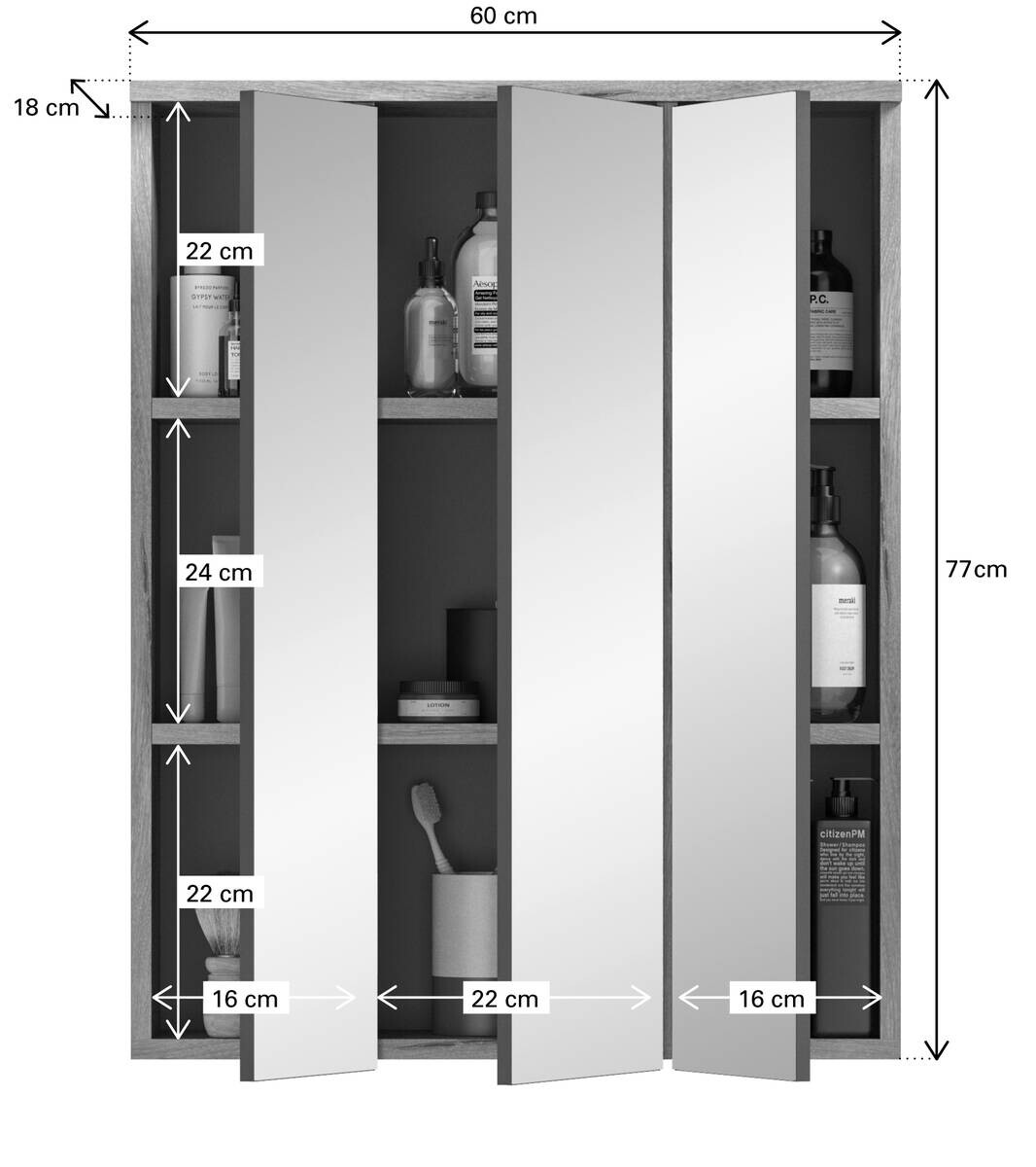 Badezimmer-Set MASON Nox Oak Nachbildung edles Basaltgrau Nachbildung B/H/T: ca. 164x190x34 cm