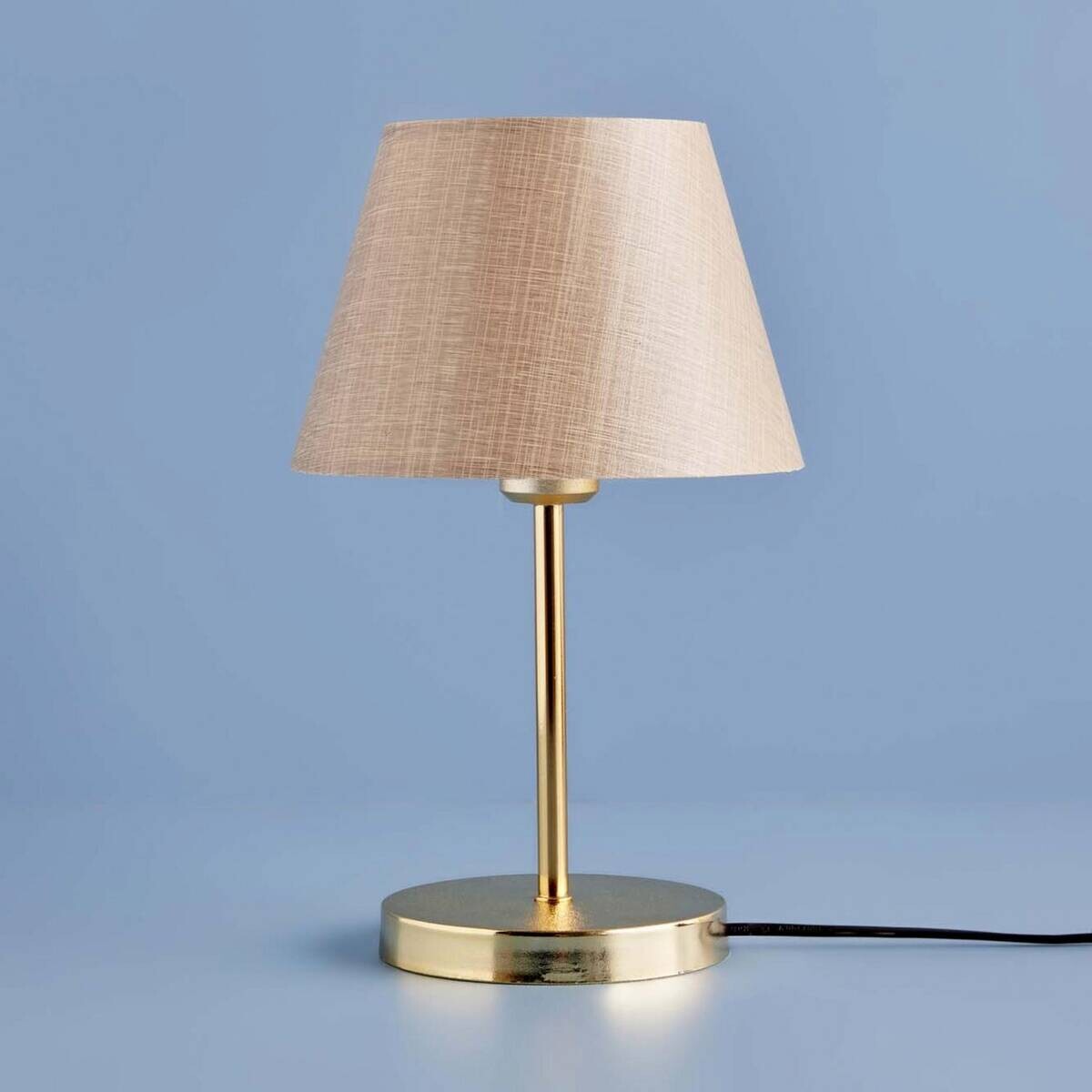 Tischleuchte gold beige Metall Stoff B/H/L/D: ca. 22x37x22x22 cm E27 1 Brennstellen