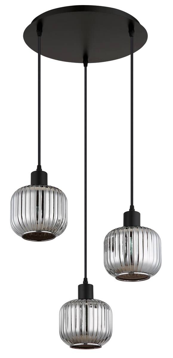 GLOBO Pendelleuchte TOM 30509308 Rauch schwarz Glas Metall H/D: ca. 120x41,8 cm E14 3 Brennstellen