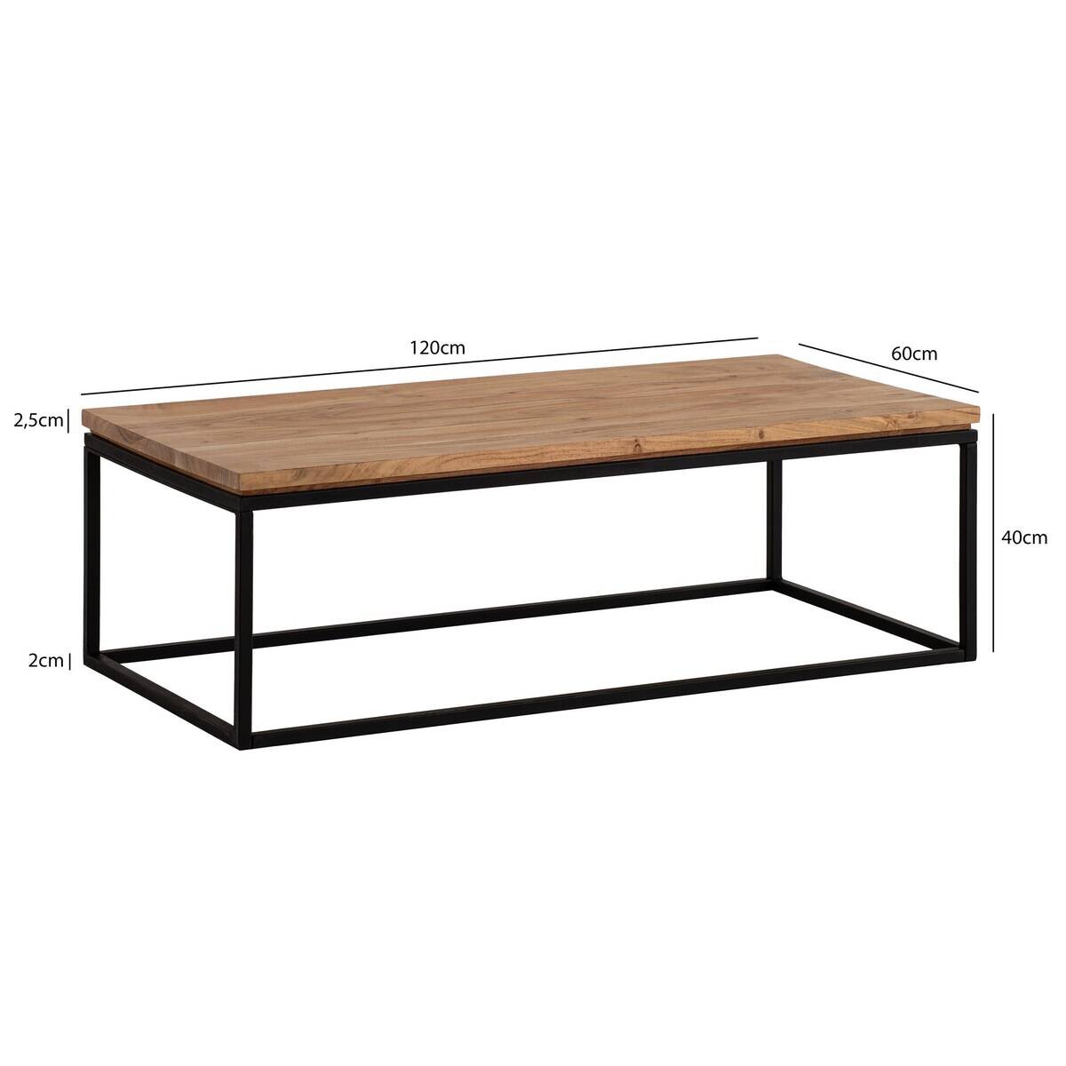 Wohnling Couchtisch braun Akazie B/H/T: ca. 120x40x60 cm