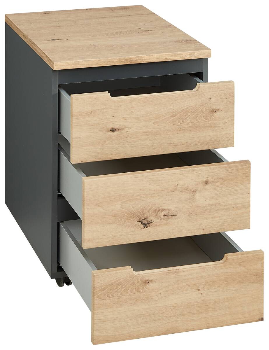 Rollcontainer Memphis Eiche Artisan Nachbildung anthrazit B/H/T: ca. 45x66x55 cm