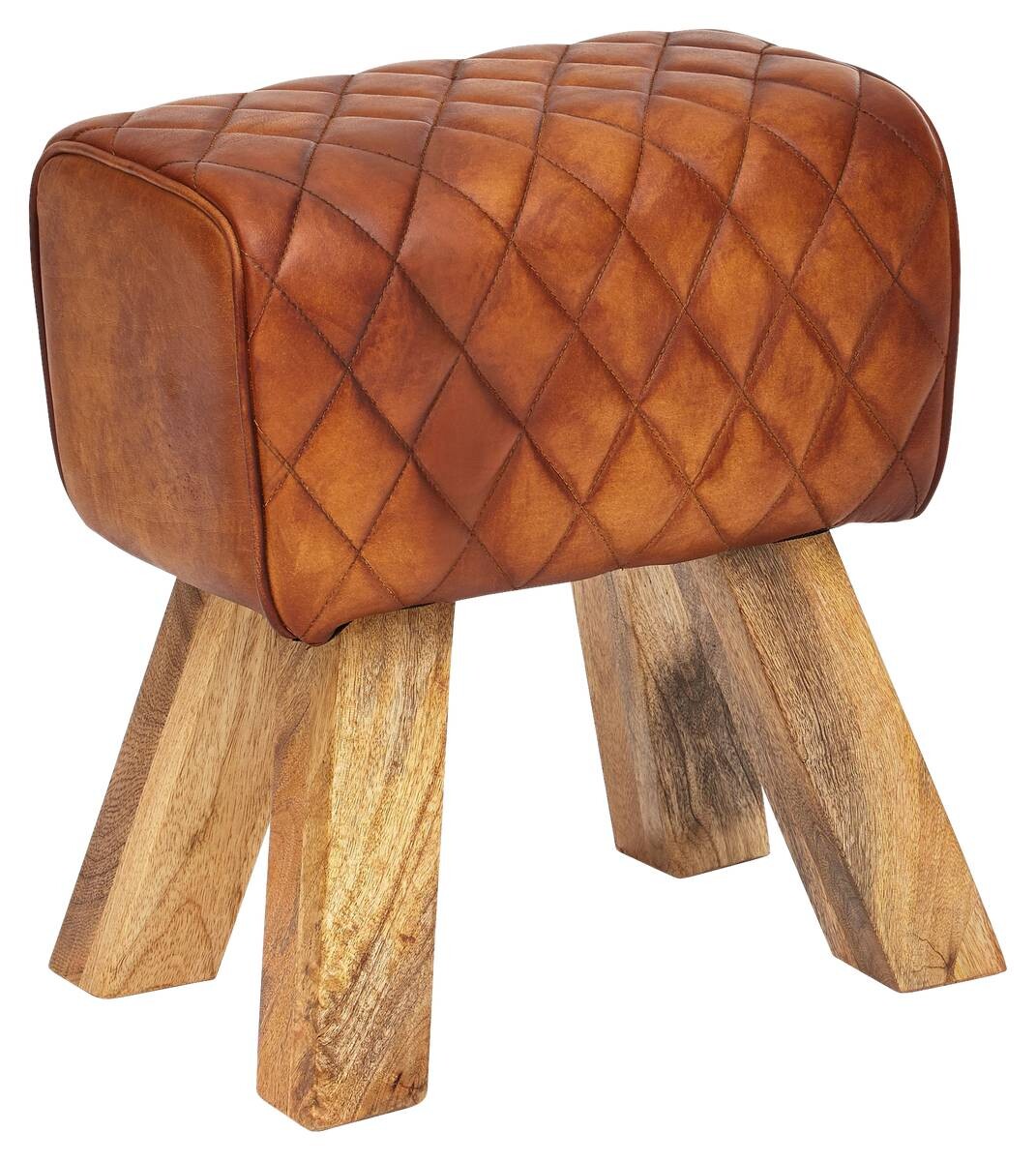 Wohnling Sitzbank braun natur Leder Echtholz B/H/T: ca. 40x40x27 cm