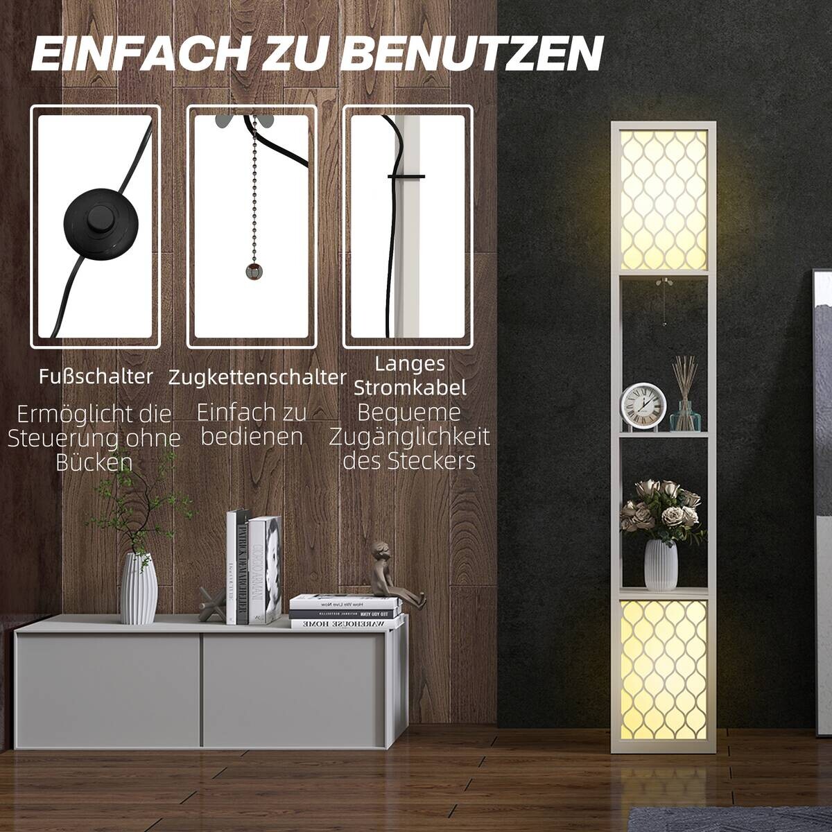 HOMCOM Stehleuchte grau MDF Kunststoff B/H/L: ca. 26x156x26 cm E27 2 Brennstellen