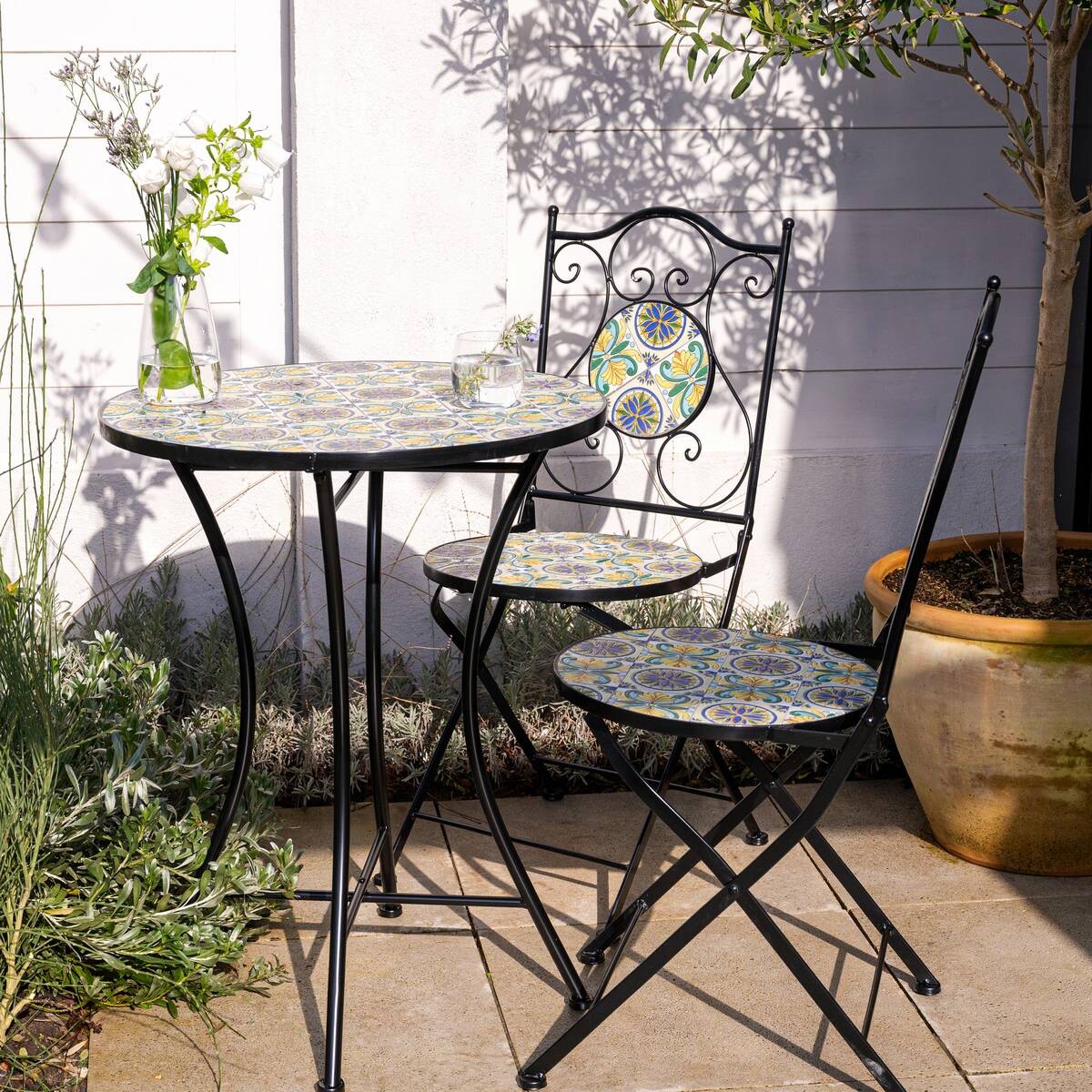 AXI Outdoor Living Bistroset Amélie Mosaik blau Metall B/H/L: ca. 60x92x60 cm