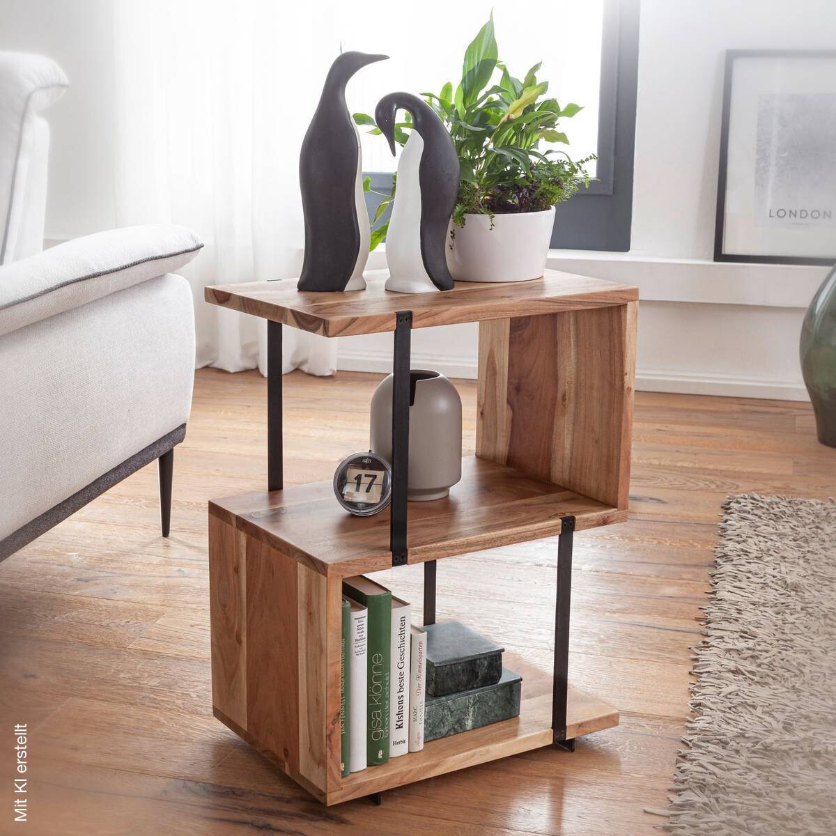 Beistelltisch natur schwarz pulverbeschichtet Akazie Edelstahl B/H/T: ca. 45x60x30 cm