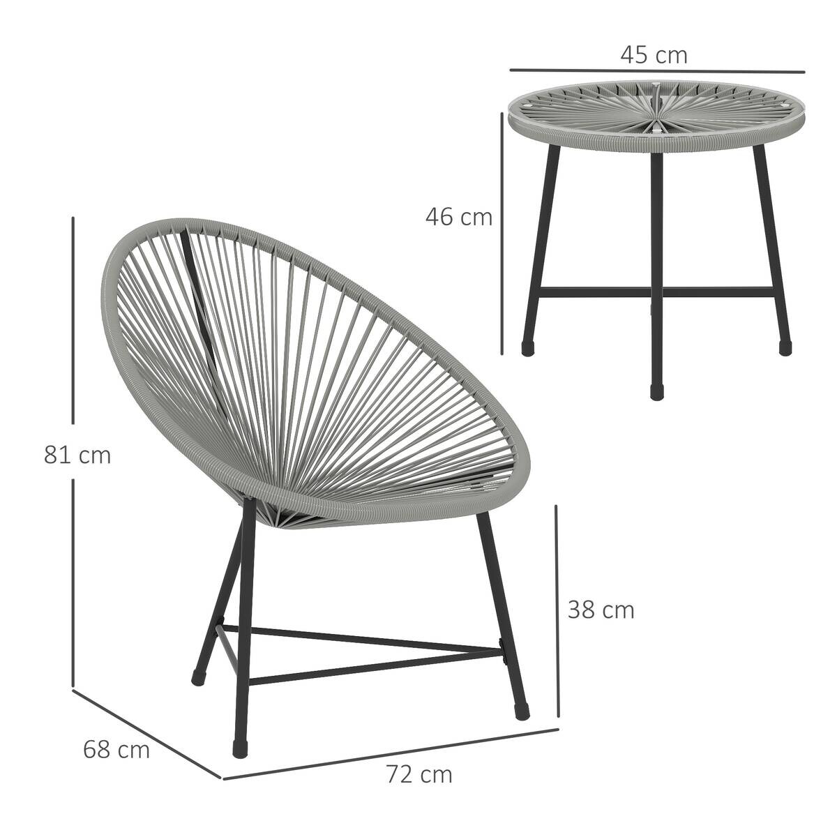 Outsunny Balkonmöbel-Set schwarz Glas B/H/L: ca. 68x81x72 cm