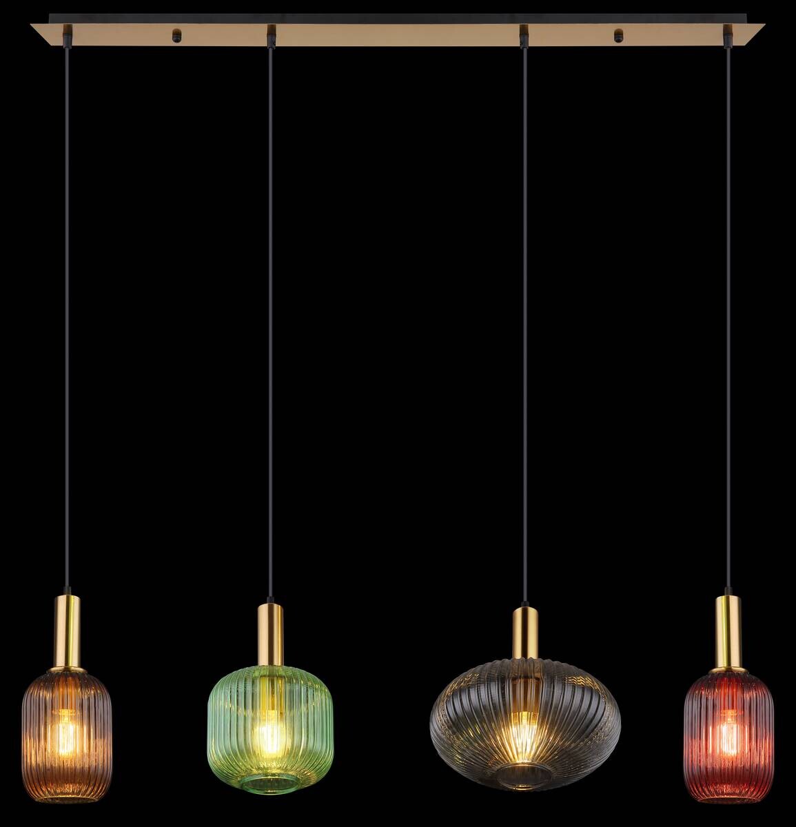 Pendelleuchte Normy messing Metall Glas B/H/L: ca. 30x120x115 cm E27 4 Brennstellen